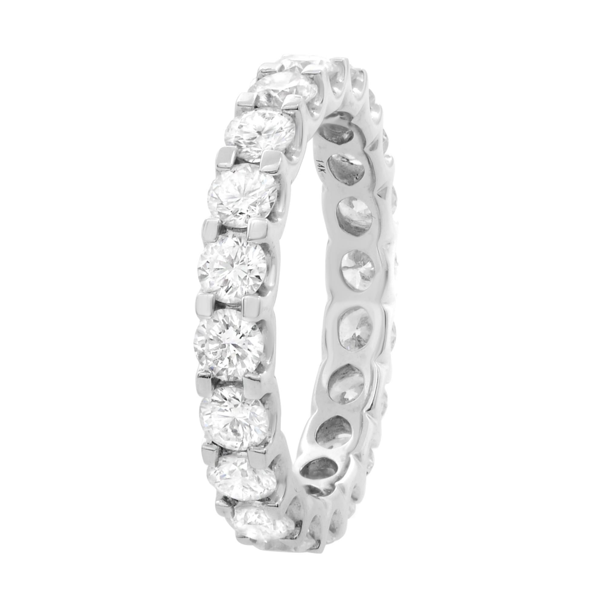 Modern Diamond Eternity Wedding Band Ladies Ring 14K White Gold 2.00Cttw Size 6.5 For Sale