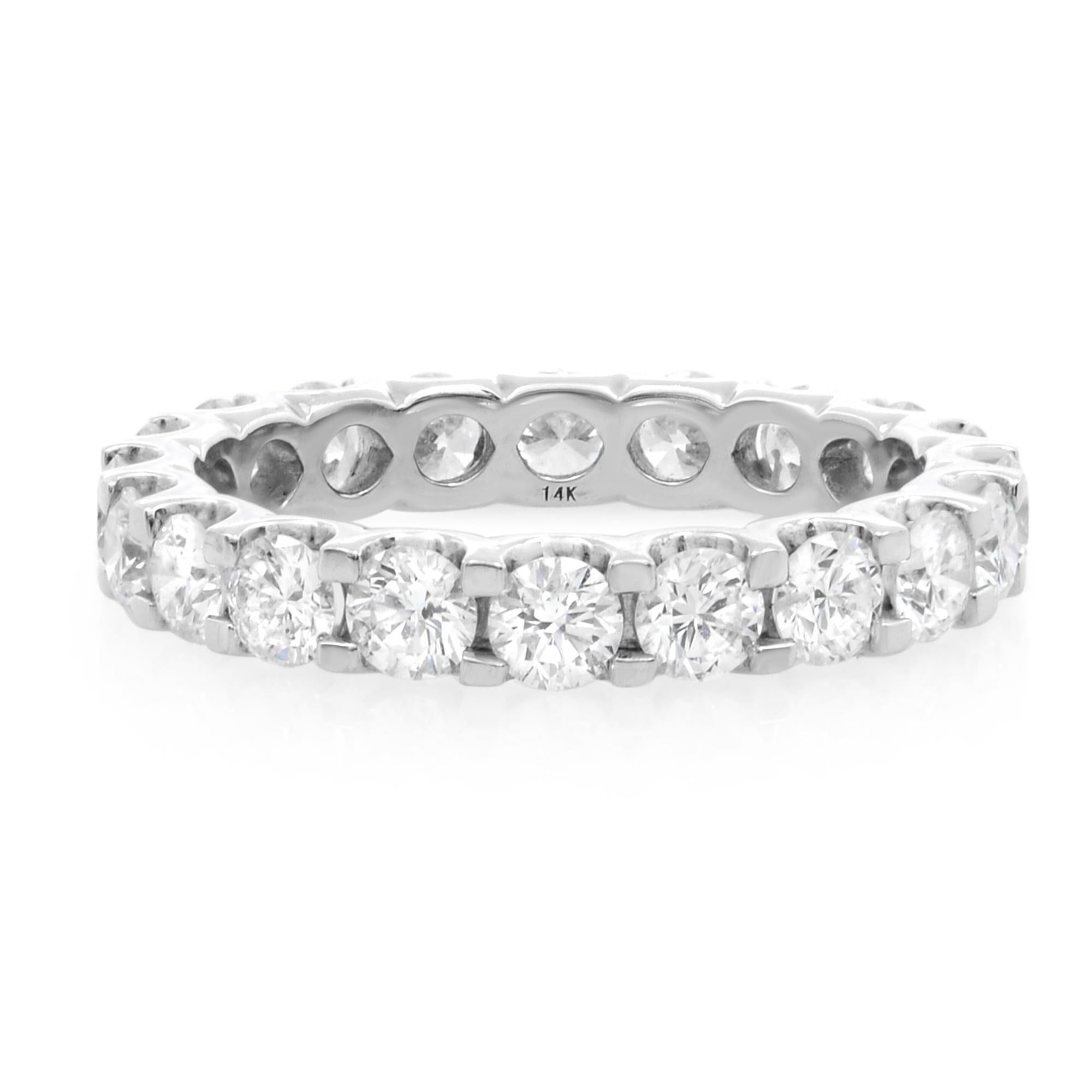 Round Cut Diamond Eternity Wedding Band Ladies Ring 14K White Gold 2.00Cttw Size 6.5 For Sale