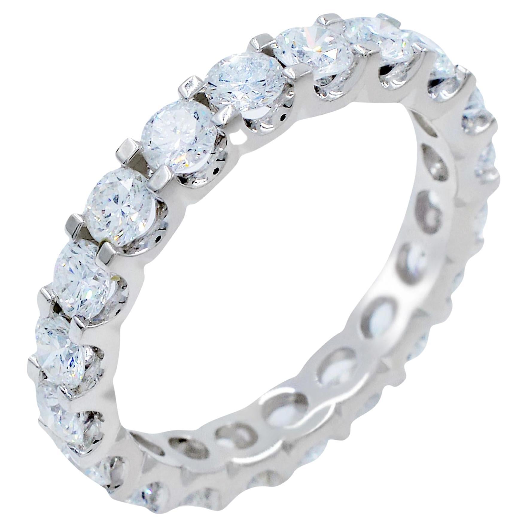 Alliance d'éternité en or blanc 14 carats avec diamants pour femme, taille 6,5