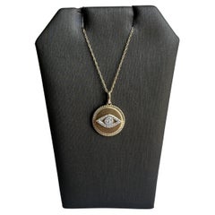 Collana a disco con occhio maligno in oro giallo 14 carati - diamanti GH SI 0,13 carati, 18".