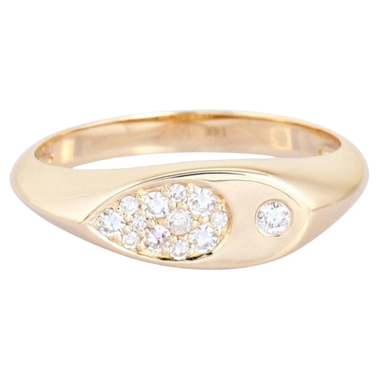 0,14 Karat Diamant-Siegelring mit „Evil Eye“-Motiv aus 14 Karat Gelbgold