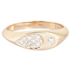 Diamond Evil Eye Inspired 14K (or 18k upon request) Yellow Gold Signet Ring