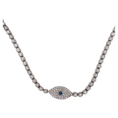 Collier Evil Eye en or blanc 14 carats et diamants