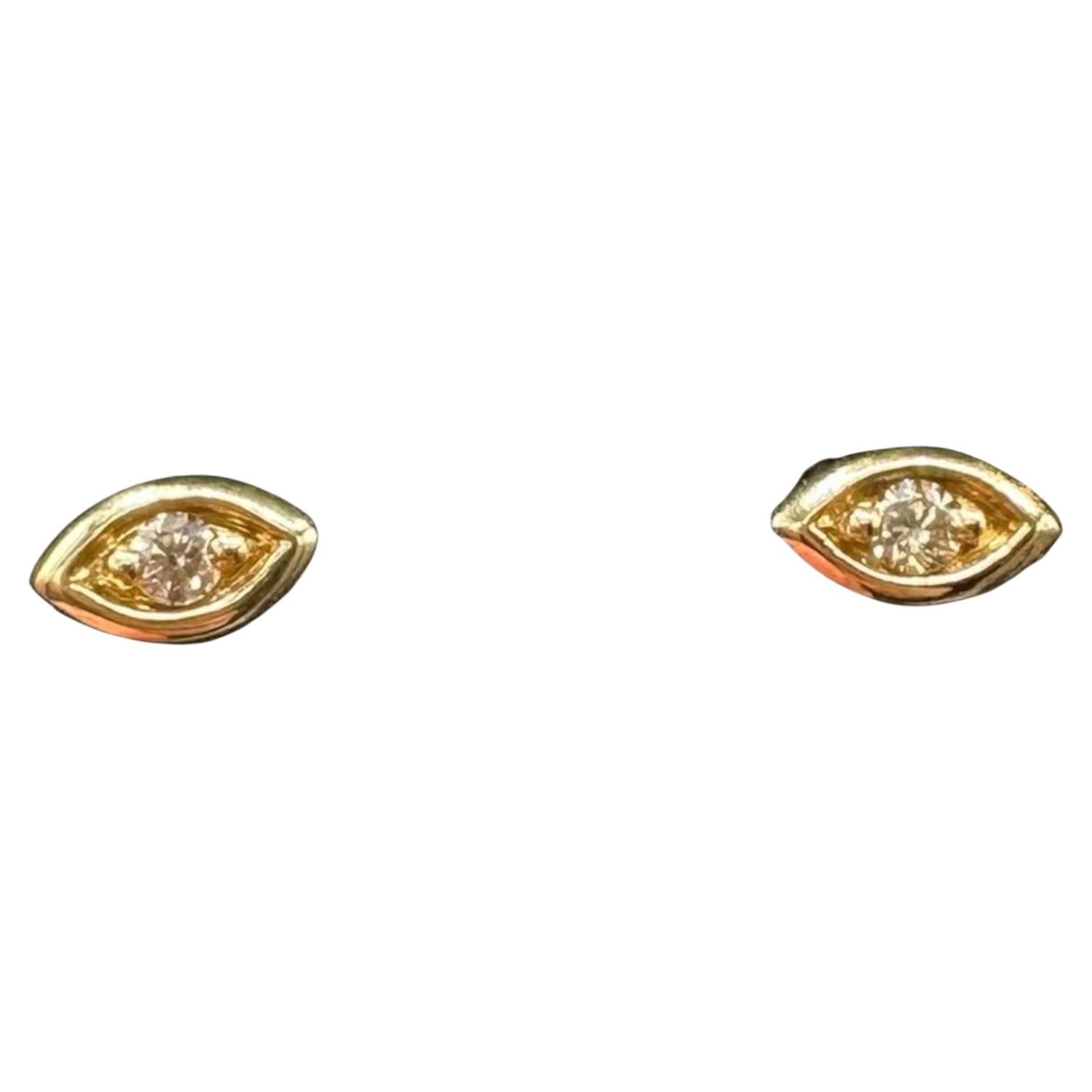 Diamond Evil Eye Stud Earrings 10K Yellow Gold 0.07ctw GH SI Push Backs