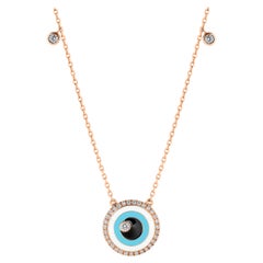 Diamond Evil Eye Talisman Necklace 18K Yellow Gold Turquoise White Black Enamel