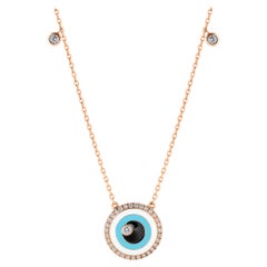 Diamond Evil Eye Talisman Necklace 18K Yellow Gold Turquoise White Black Enamel