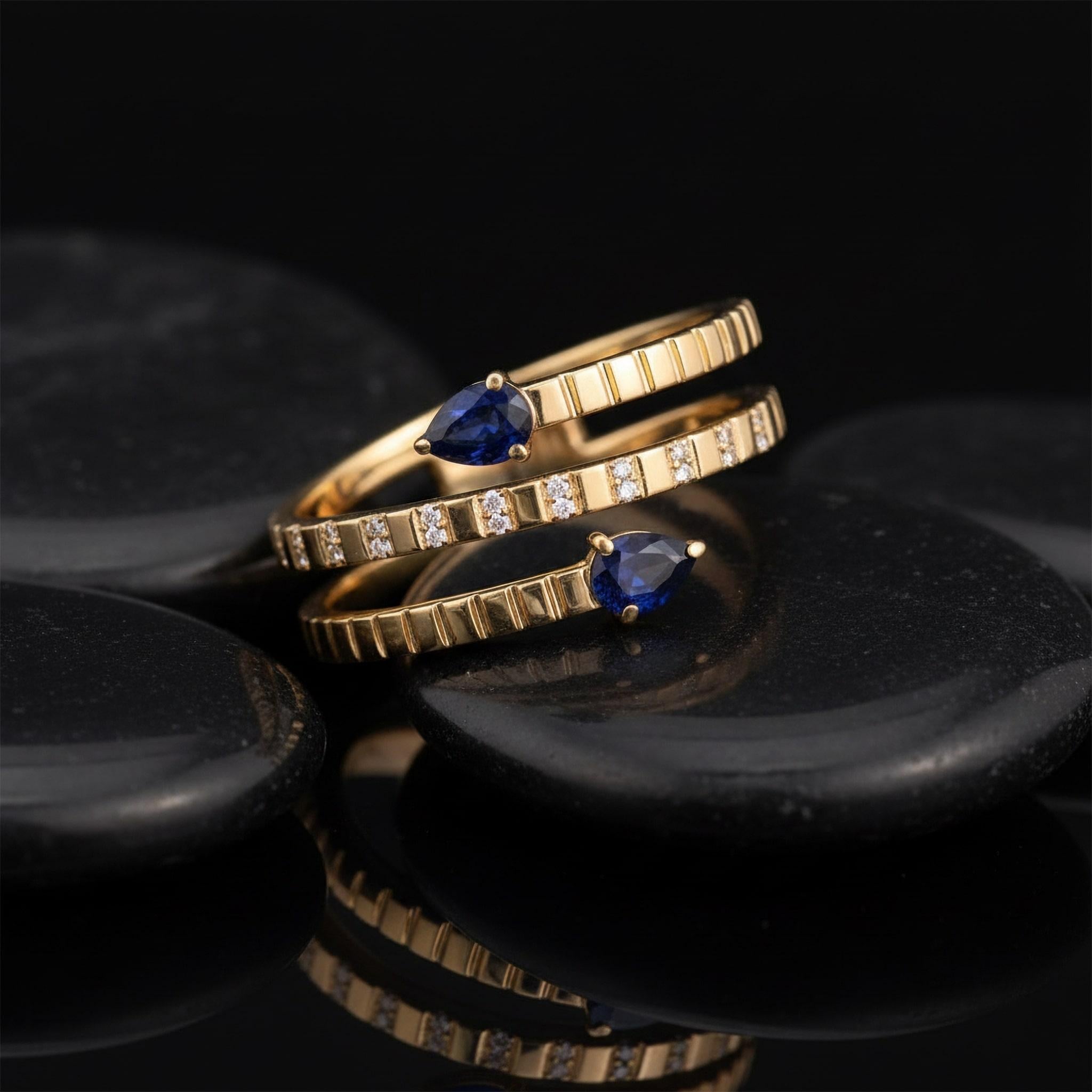 En vente :  Bague exquise en or jaune 14K (ou 18k sur demande) avec diamant et saphir bleu 3