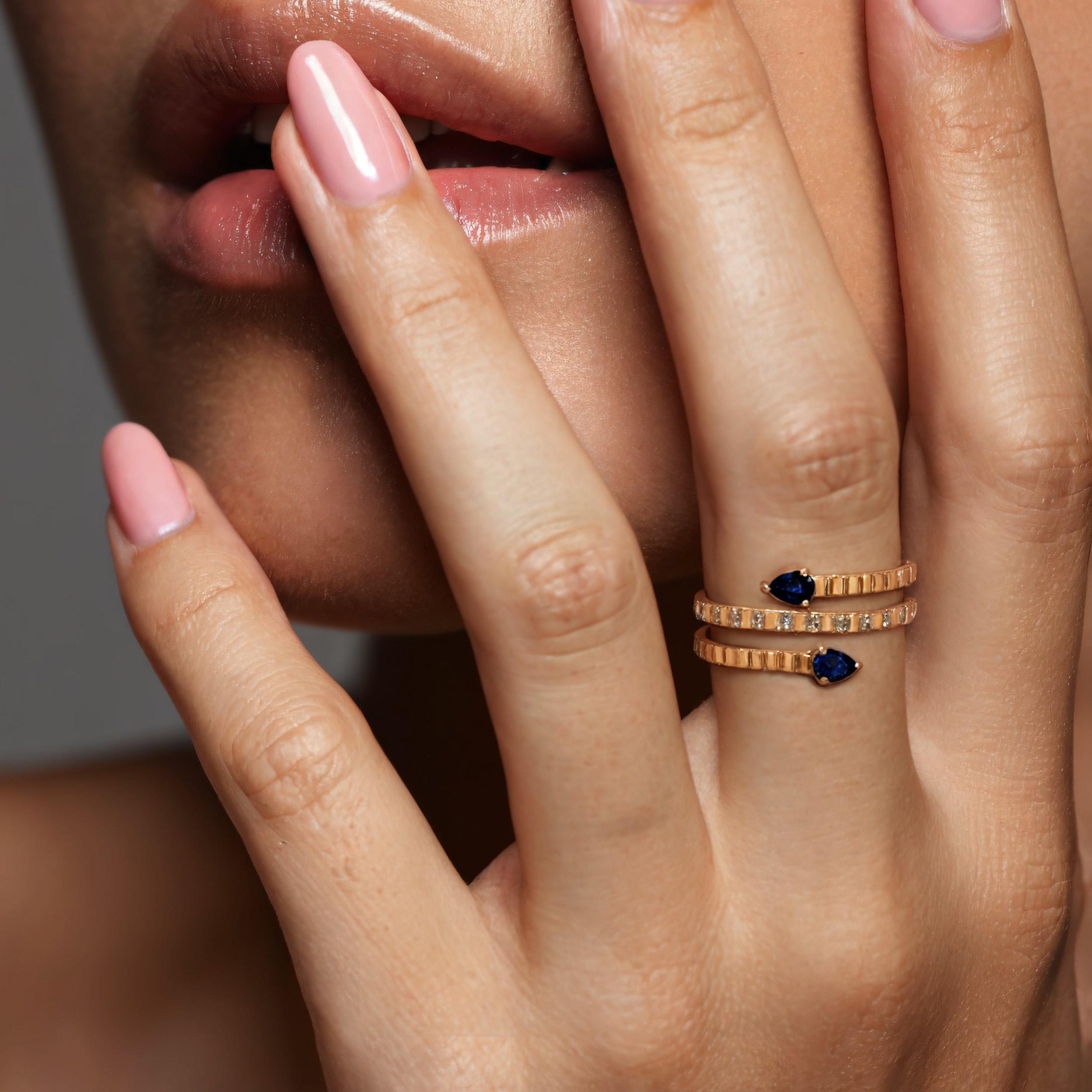 in vendita:  Squisito anello con diamante e zaffiro blu in oro giallo 14 carati 2