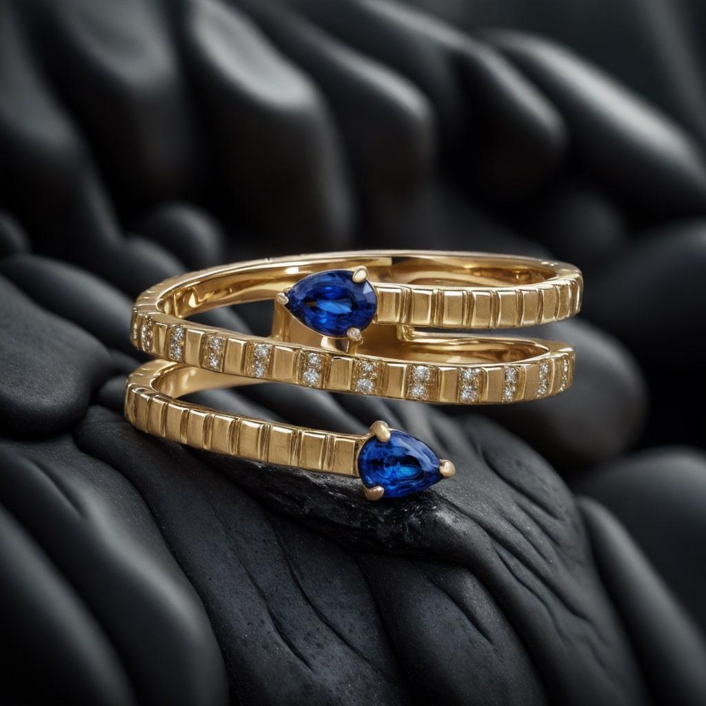 in vendita:  Squisito anello con diamante e zaffiro blu in oro giallo 14 carati 3