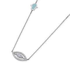 Hamsa & Eye Diamond Necklace 14K White Gold