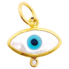 Diamond Eye Pendant, 24k Yellow Gold, Mother of Pearl & Diamond Evil Eye Charm