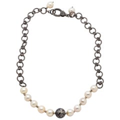 Diamond Eye South Sea Tahitian Pearl w Akoya Pearls  Sterling Silver Chain