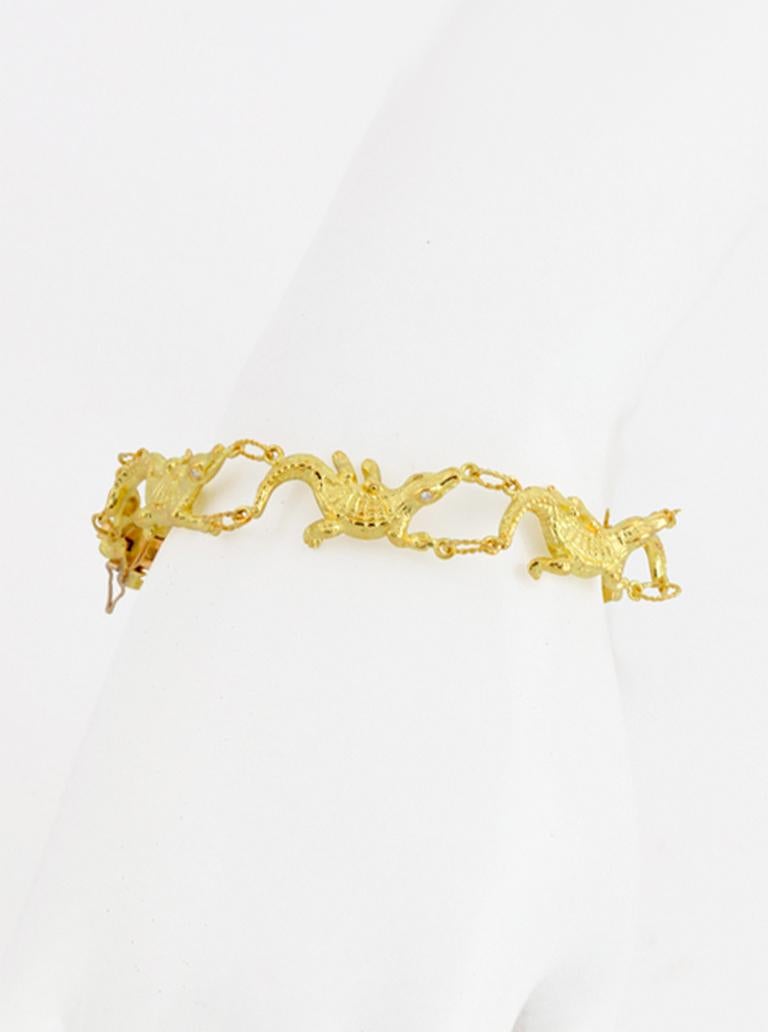 Diamond Eyes 18 Karat Gold Miniature Alligator Bracelet, John Landrum Bryant In New Condition For Sale In New York, NY