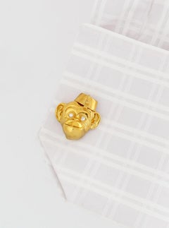 Diamond Eyes 18 Kt Yellow Gold Large MONKEY IN HAT Cufflinks John Landrum Bryant