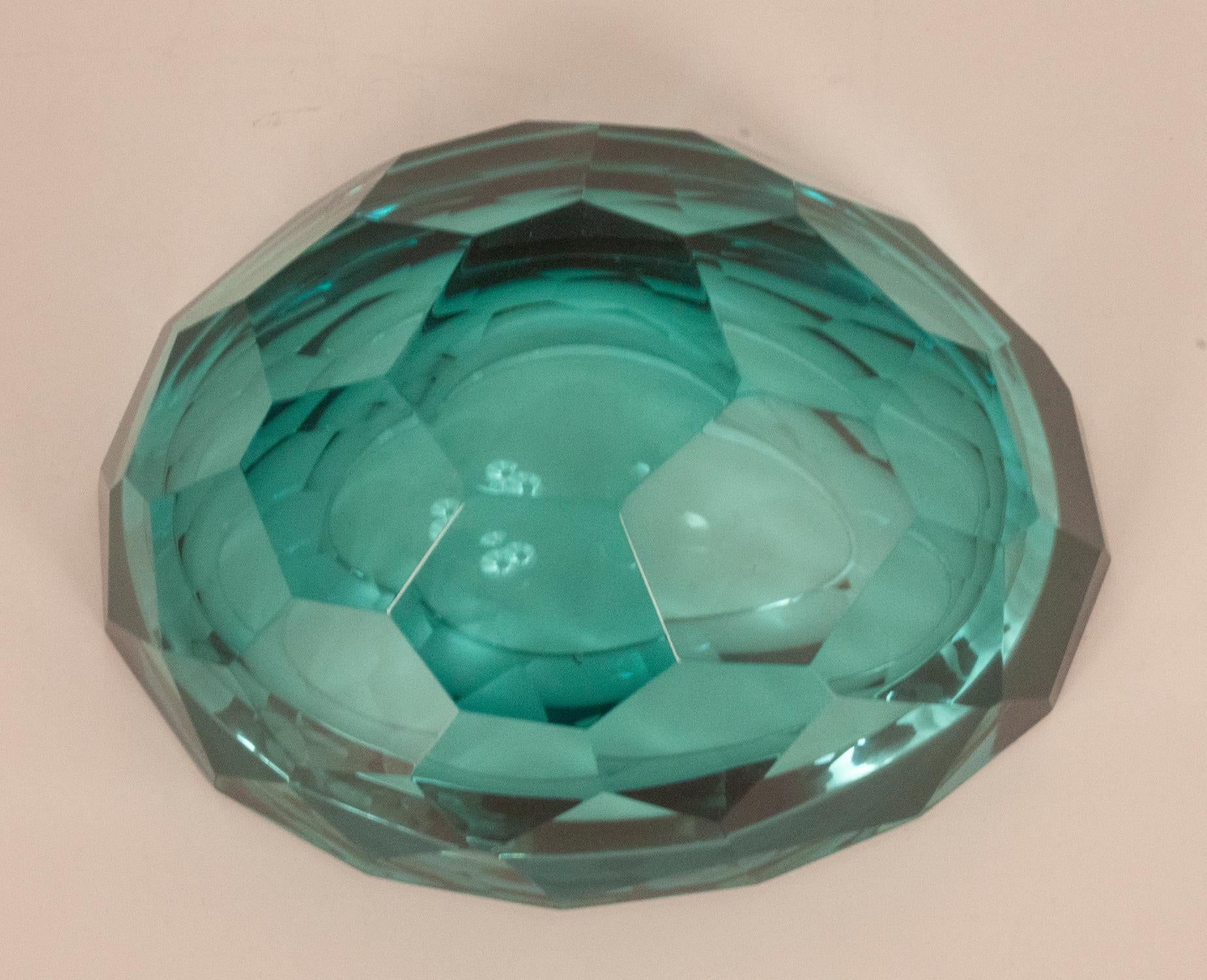 Diamond Faceted Murano Blue Glass Bowl, 1070s 3