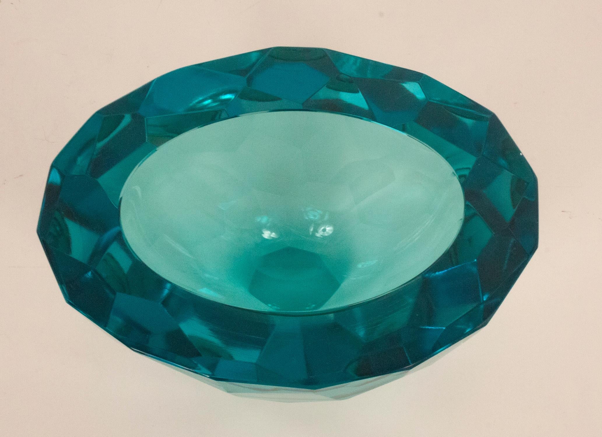 Modern Diamond Faceted Murano Blue Glass Bowl, 1070s
