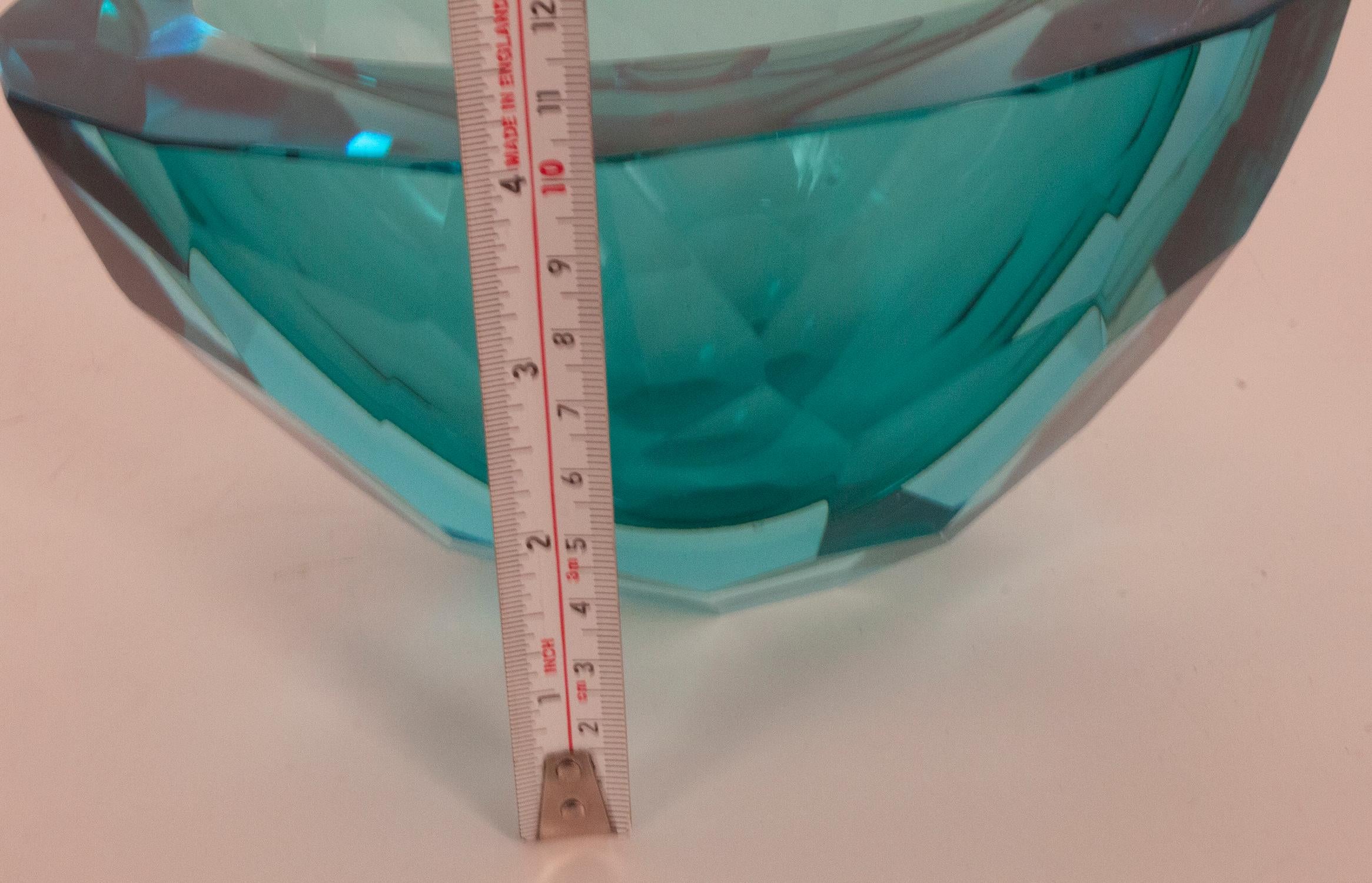 Murano Glass Diamond Faceted Murano Blue Glass Bowl, 1070s