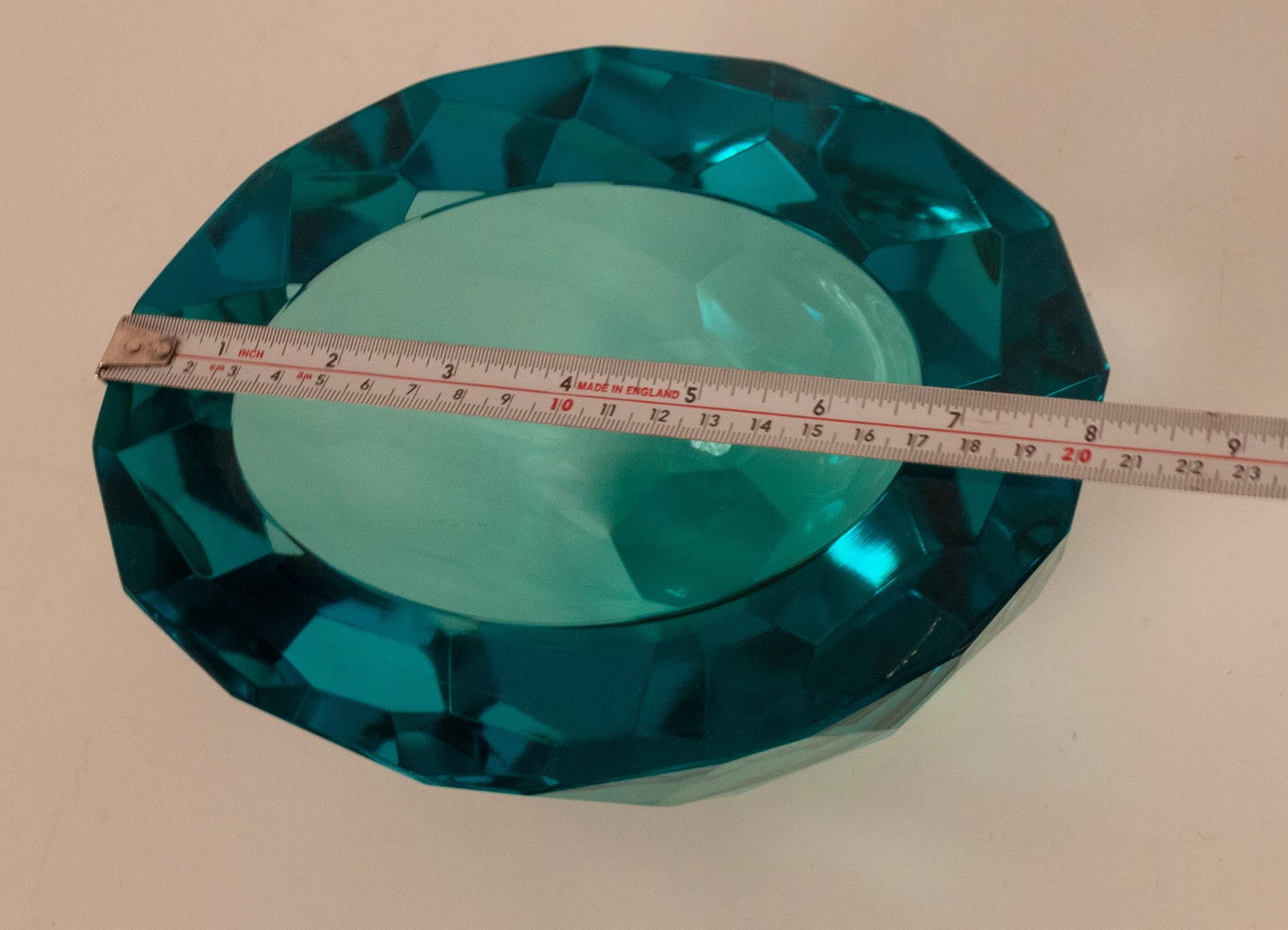 Diamond Faceted Murano Blue Glass Bowl, 1070s 1