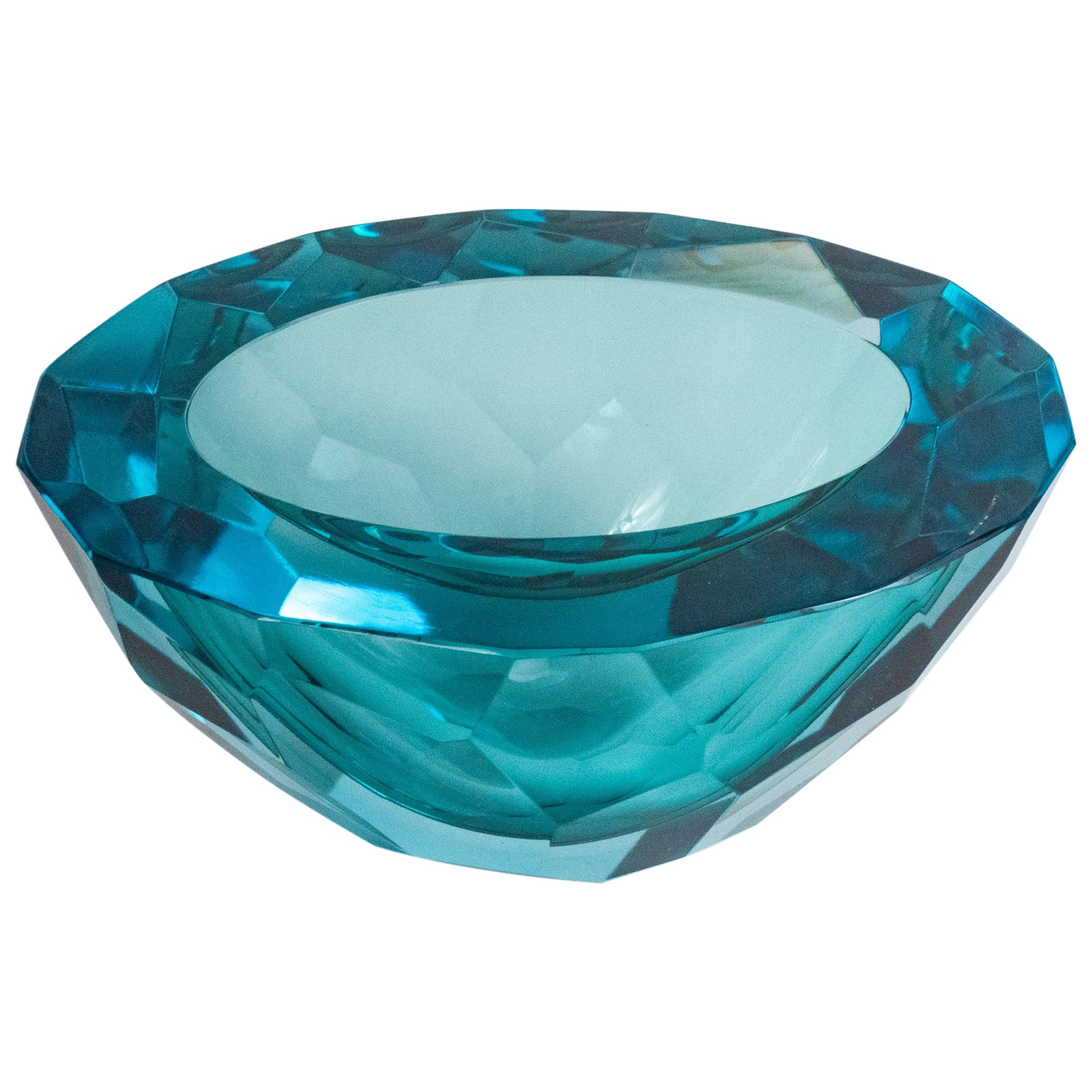 Diamond Faceted Murano Blue Glass Bowl, 1070s