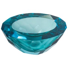 Diamond Faceted Murano Blue Glass Bowl, 1070s