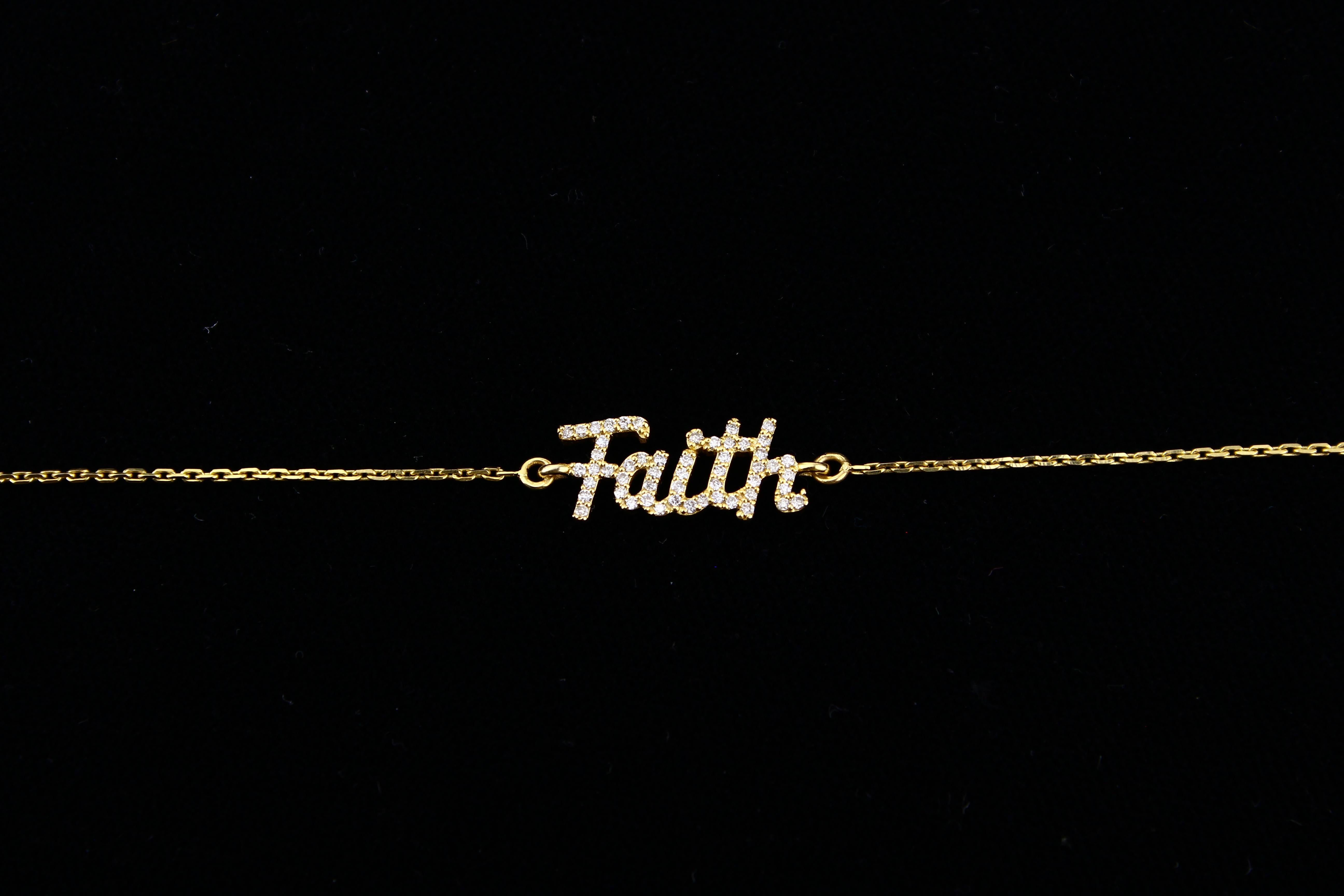 Diamond Faith Charm Bracelet in 18k Solid Gold For Sale 1