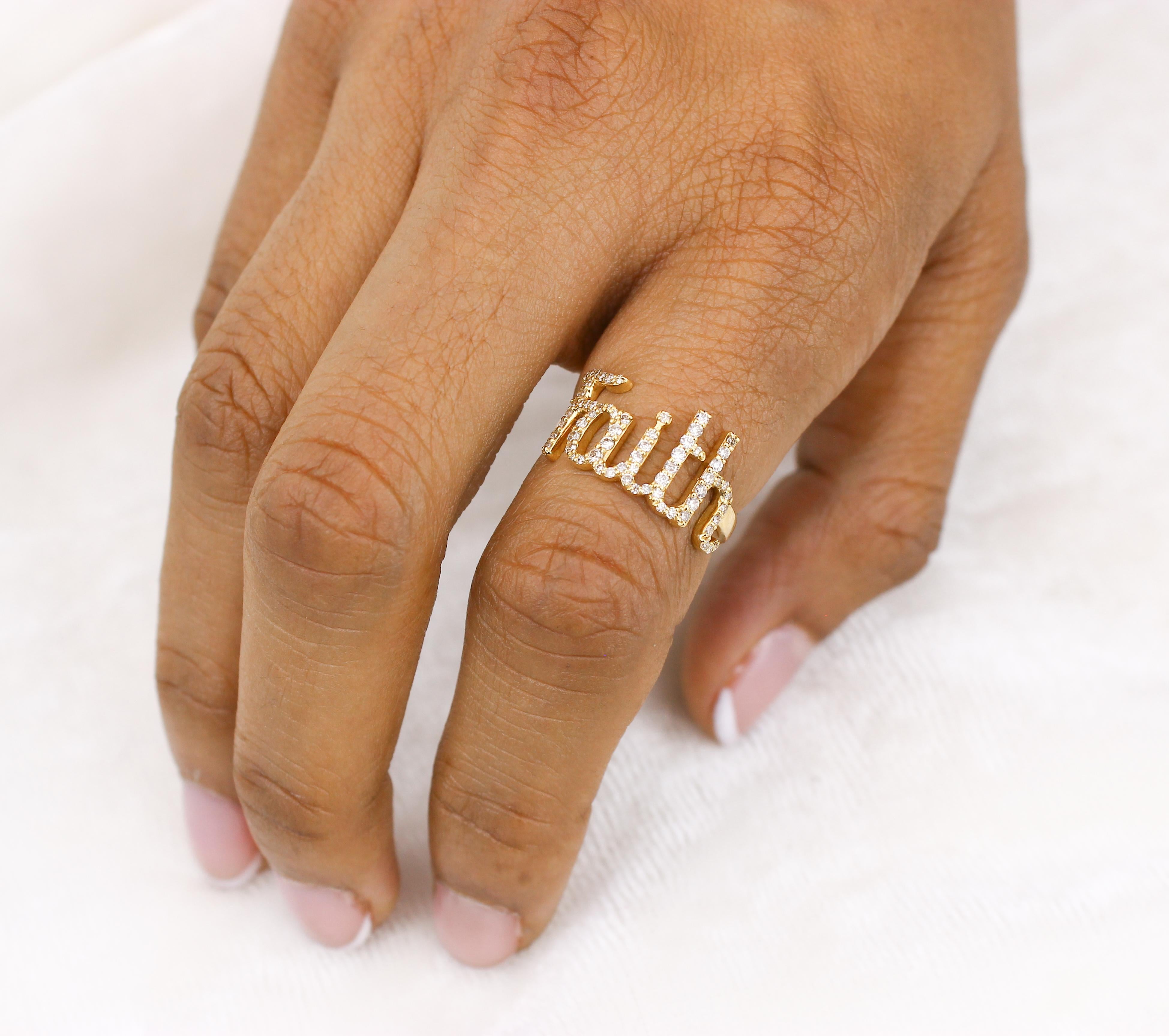 Im Angebot: Diamant-Faith-Ring aus 18 Karat massivem Gold mit Diamant () 11