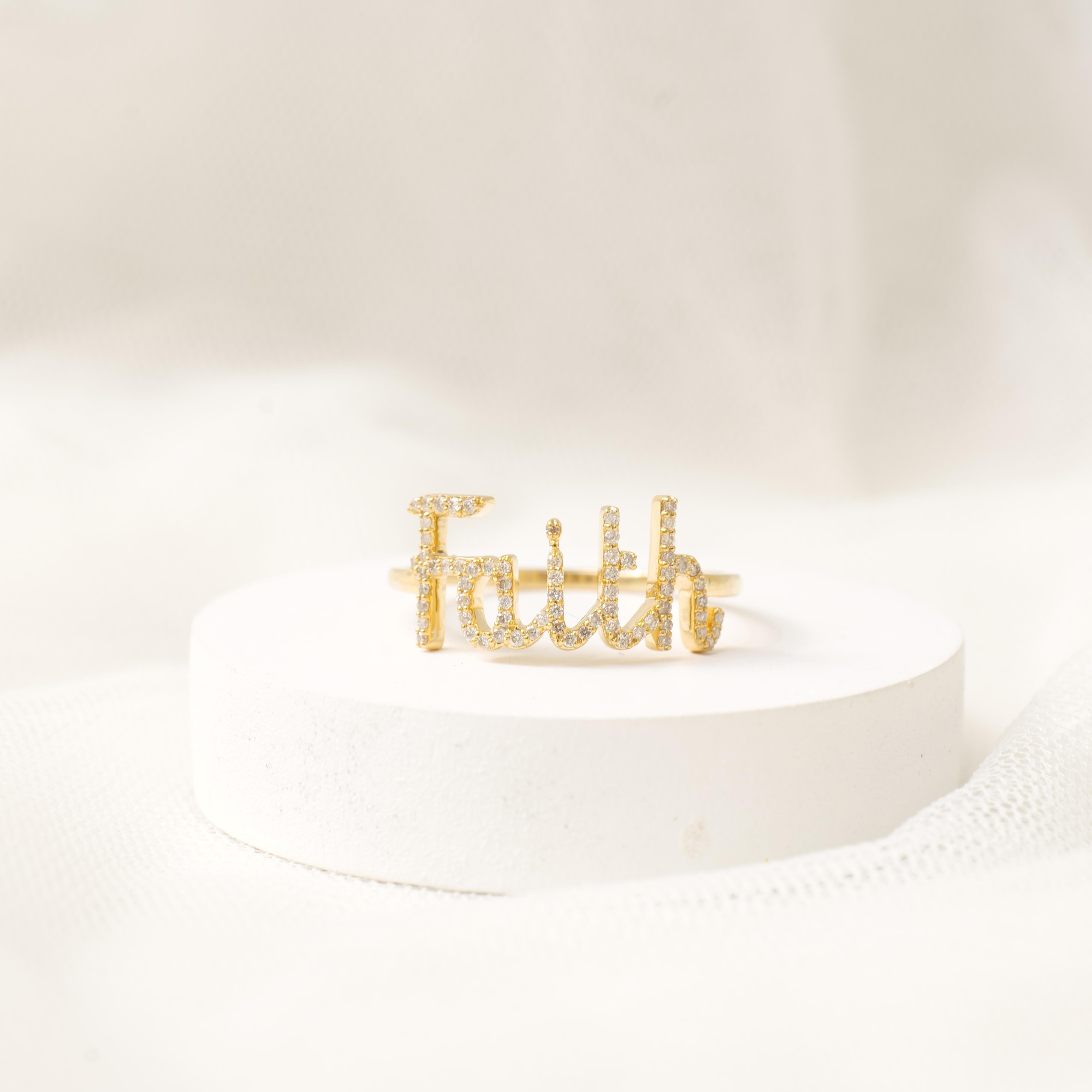 Im Angebot: Diamant-Faith-Ring aus 18 Karat massivem Gold mit Diamant () 4