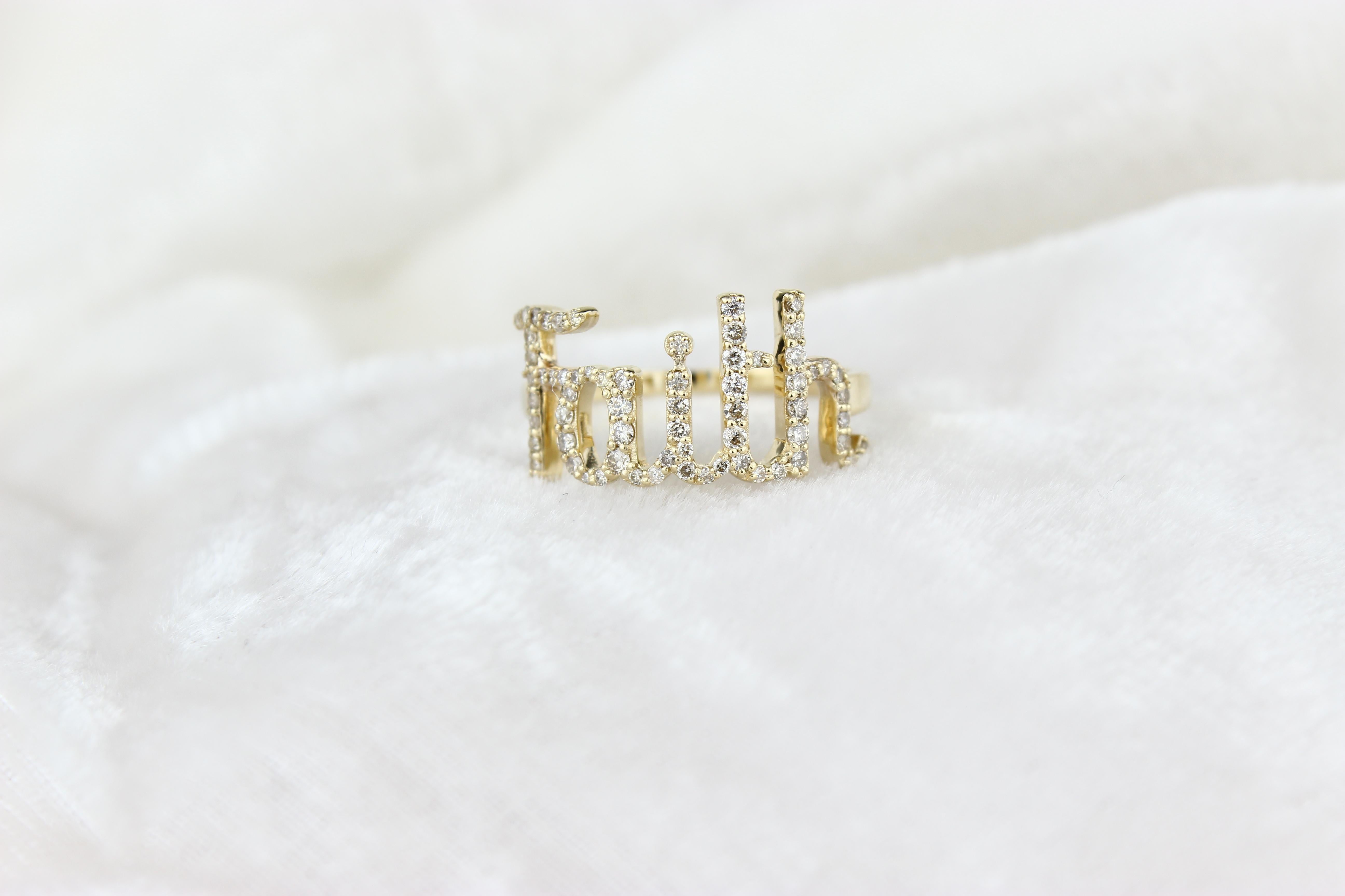 Im Angebot: Diamant-Faith-Ring aus 18 Karat massivem Gold mit Diamant () 7