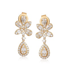 Diamond Fall Glittering 14K (or 18k upon request) Yellow Gold Drops Earrings