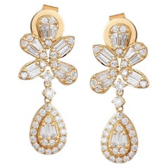 Diamond Fall Glittering 14K Yellow Gold Drops Earrings