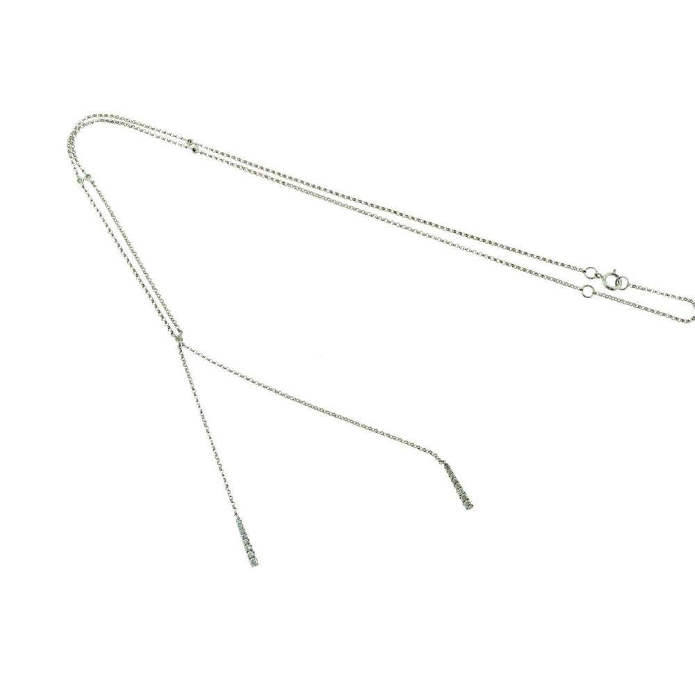 Collar Colgante de Oro Blanco de Dos Filamentos con Caída de Diamantes Corte redondo