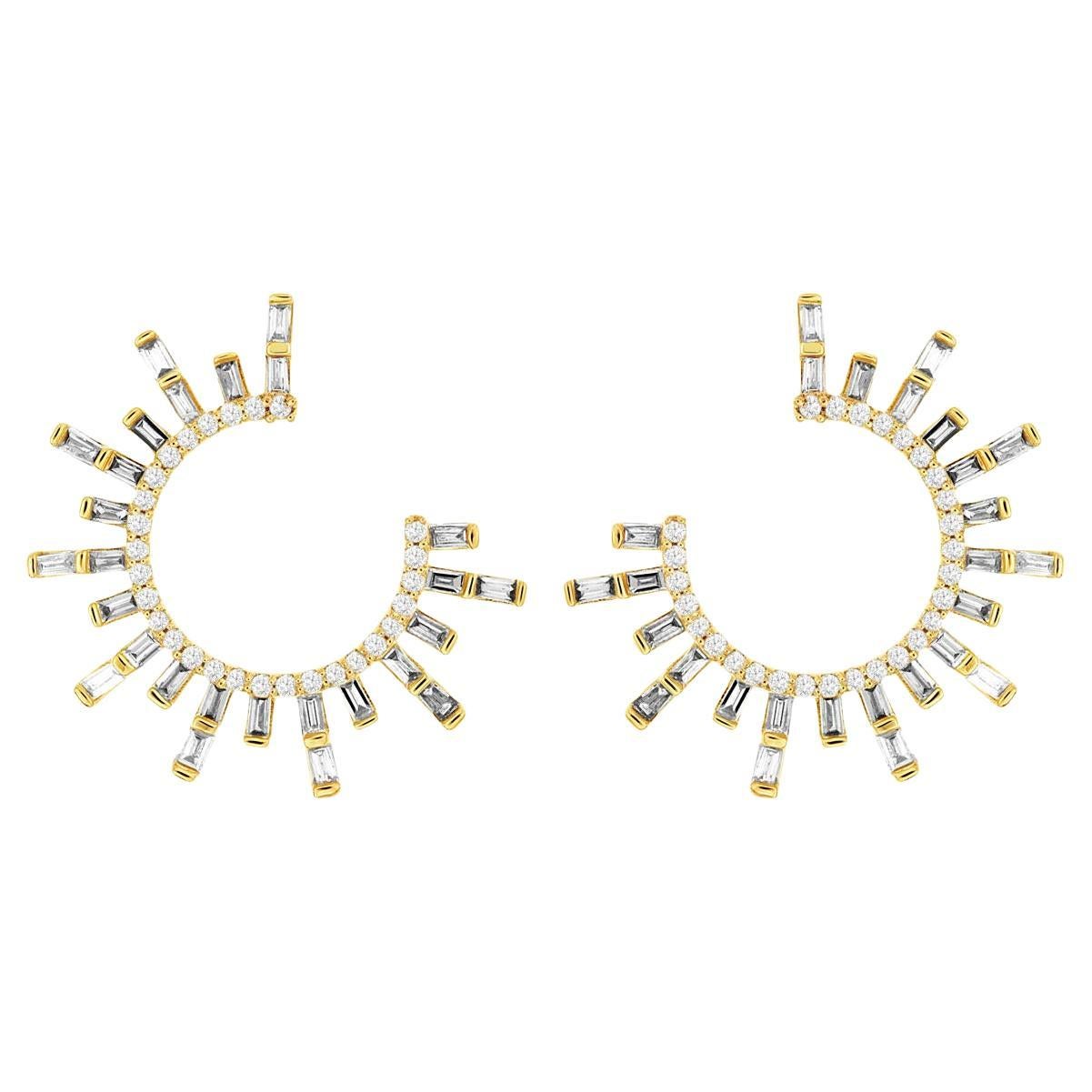 Diamond Fan Earrings 14K Yellow Gold