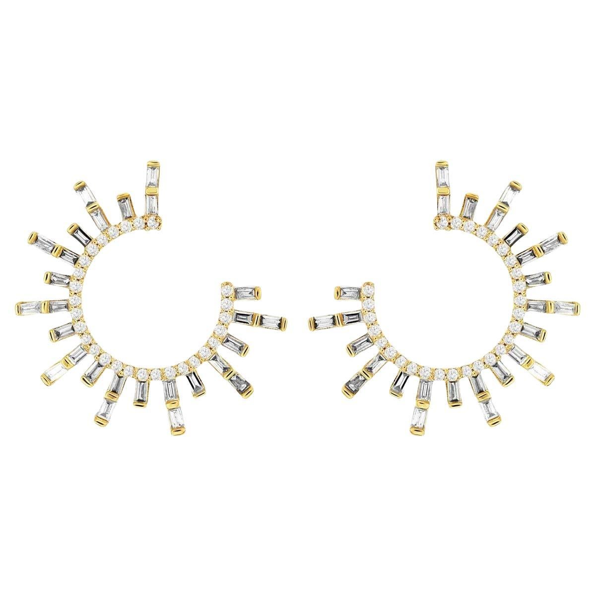Diamond Fan Earrings 14K Yellow Gold