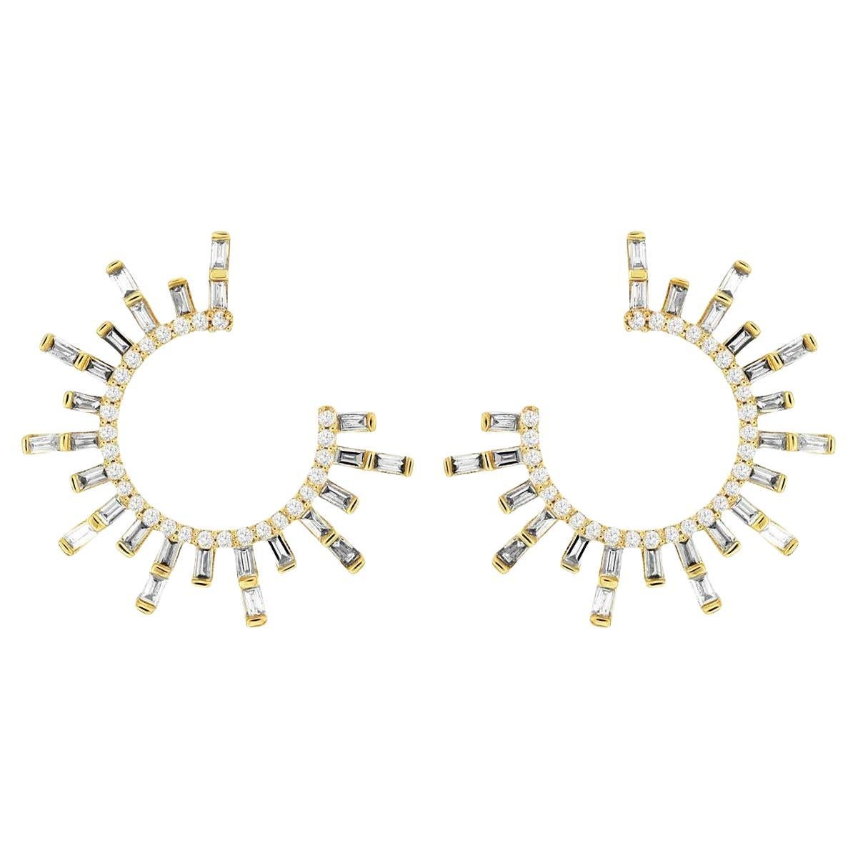 Diamant-Fächerohrringe 14K Gelbgold mit Diamanten im Angebot
