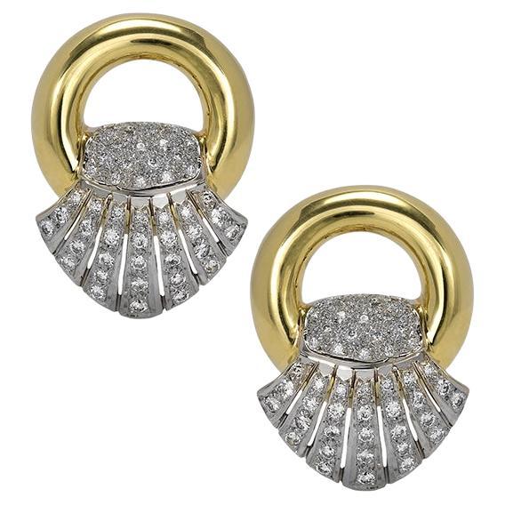 Diamond Fan Earrings (Unpierced) For Sale