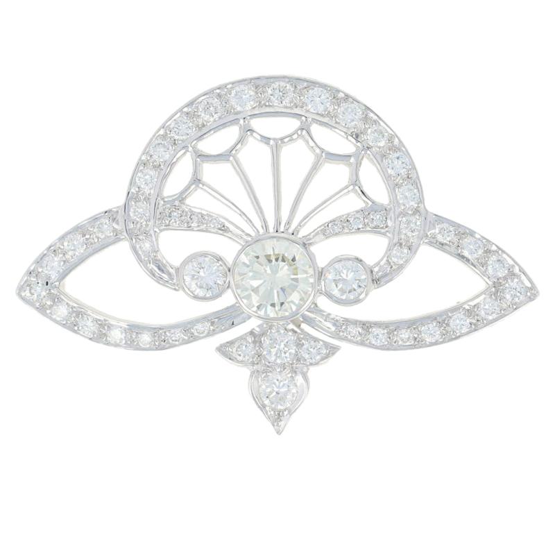 Diamond Fan Pendant, 18 Karat White Gold Art Deco Style Round Cut 1.86 Carat
