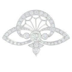 Diamond Fan Pendant, 18 Karat White Gold Art Deco Style Round Cut 1.86 Carat
