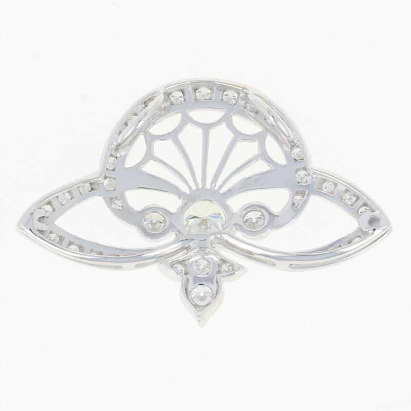Diamond Fan Pendant, 18 Karat White Gold Art Deco Style Round Cut 1.86 Carat In Excellent Condition In Greensboro, NC
