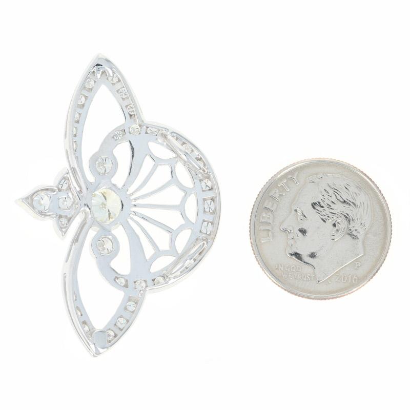 Women's Diamond Fan Pendant, 18 Karat White Gold Art Deco Style Round Cut 1.86 Carat