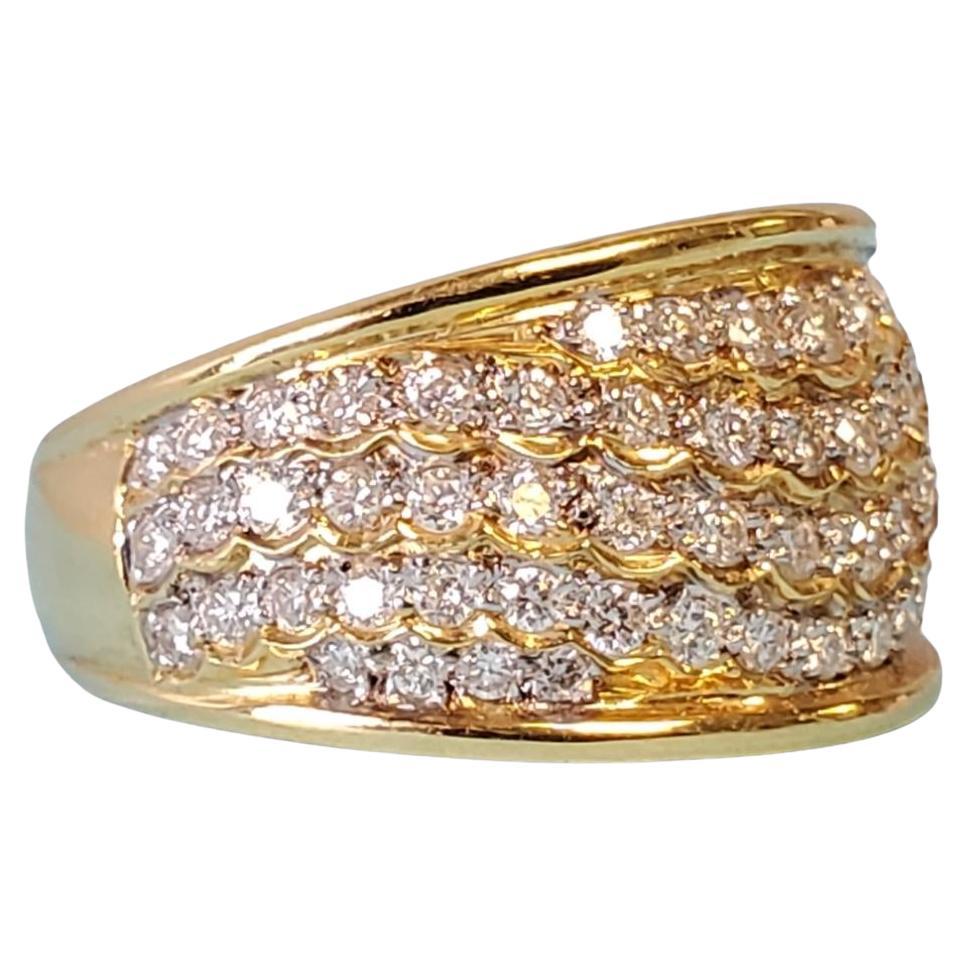 Diamond Fashion Band 18k Yellow Gold Tapered Ring .78tcw White VS Diamonds For Sale