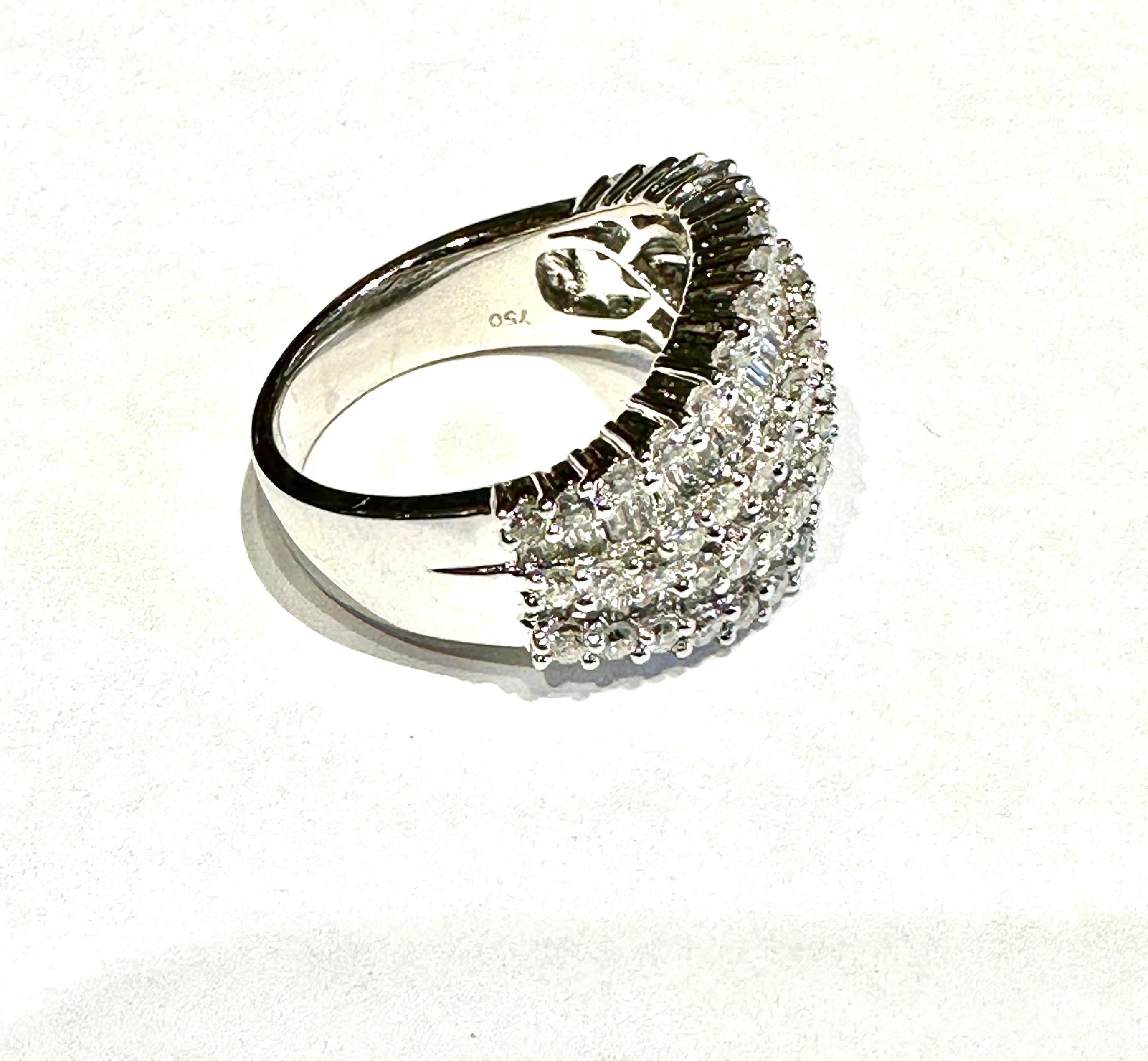 Modern Diamond Fashion Ring 18K White Gold 2.40 CT T.W. Baguette and Round Diamonds For Sale