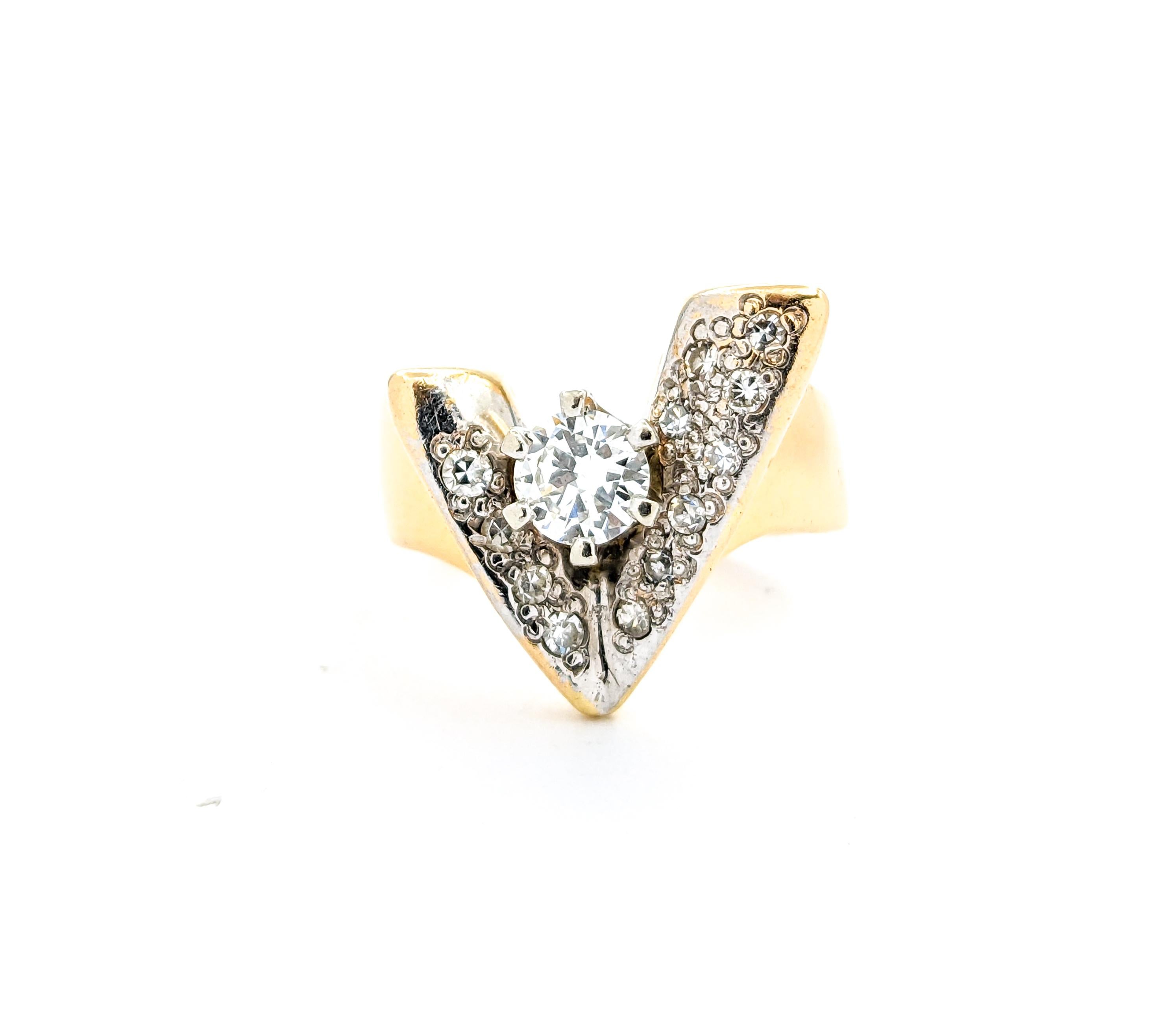 Diamond Fashion V Ring In Yellow Gold For Sale 5