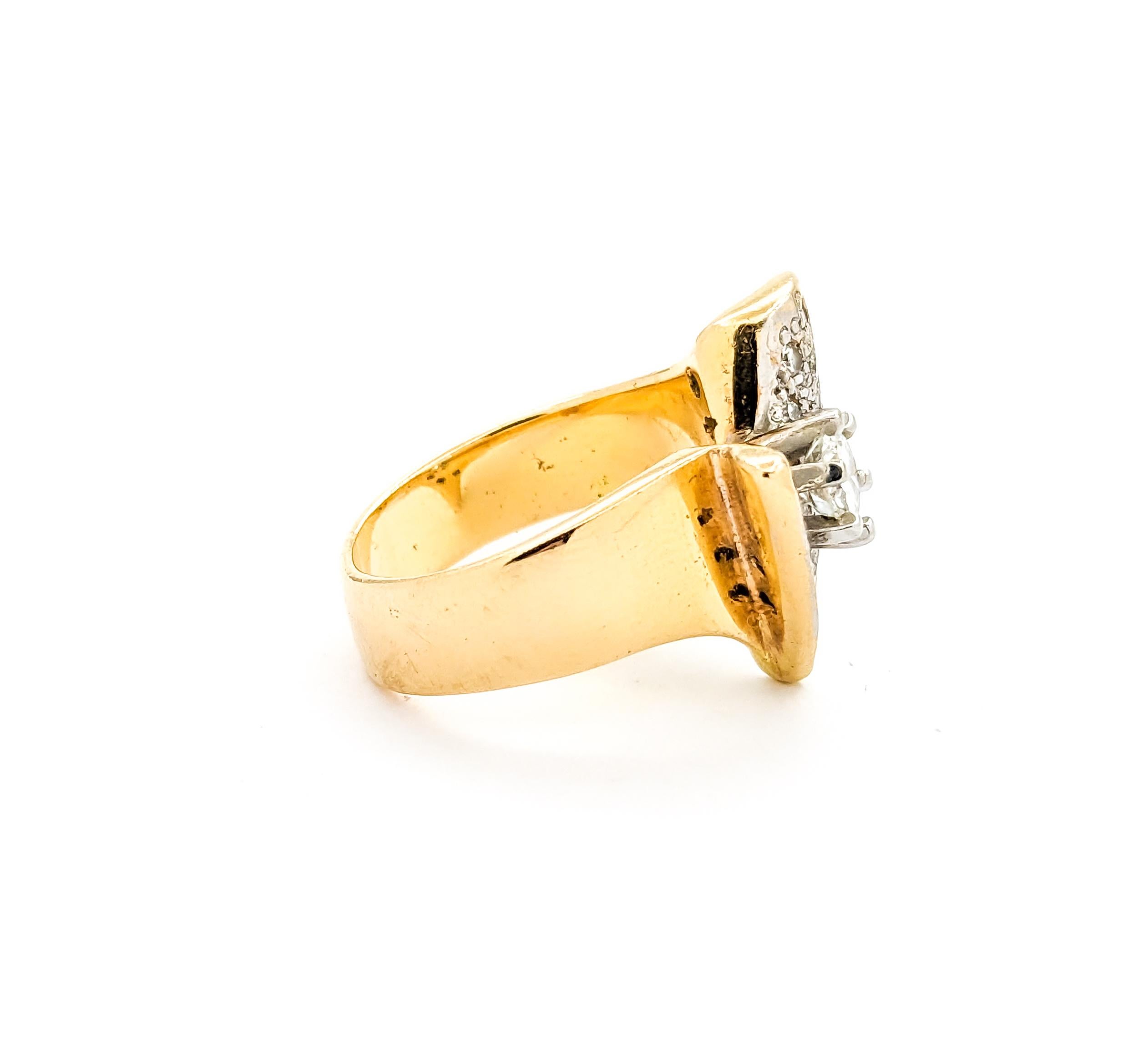 Diamond Fashion V Ring In Yellow Gold For Sale 2