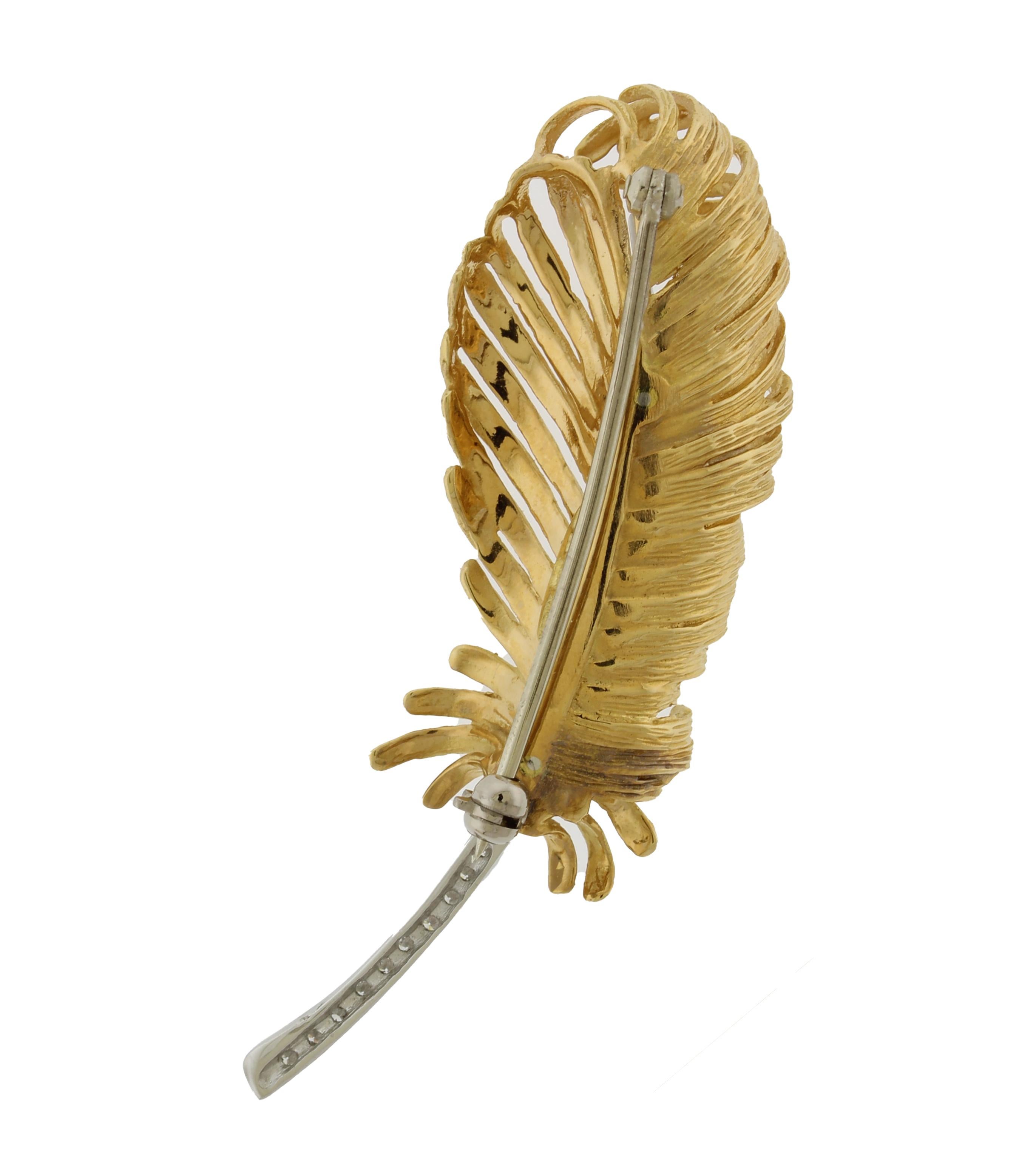 Brilliant Cut Diamond Feather Brooch  For Sale