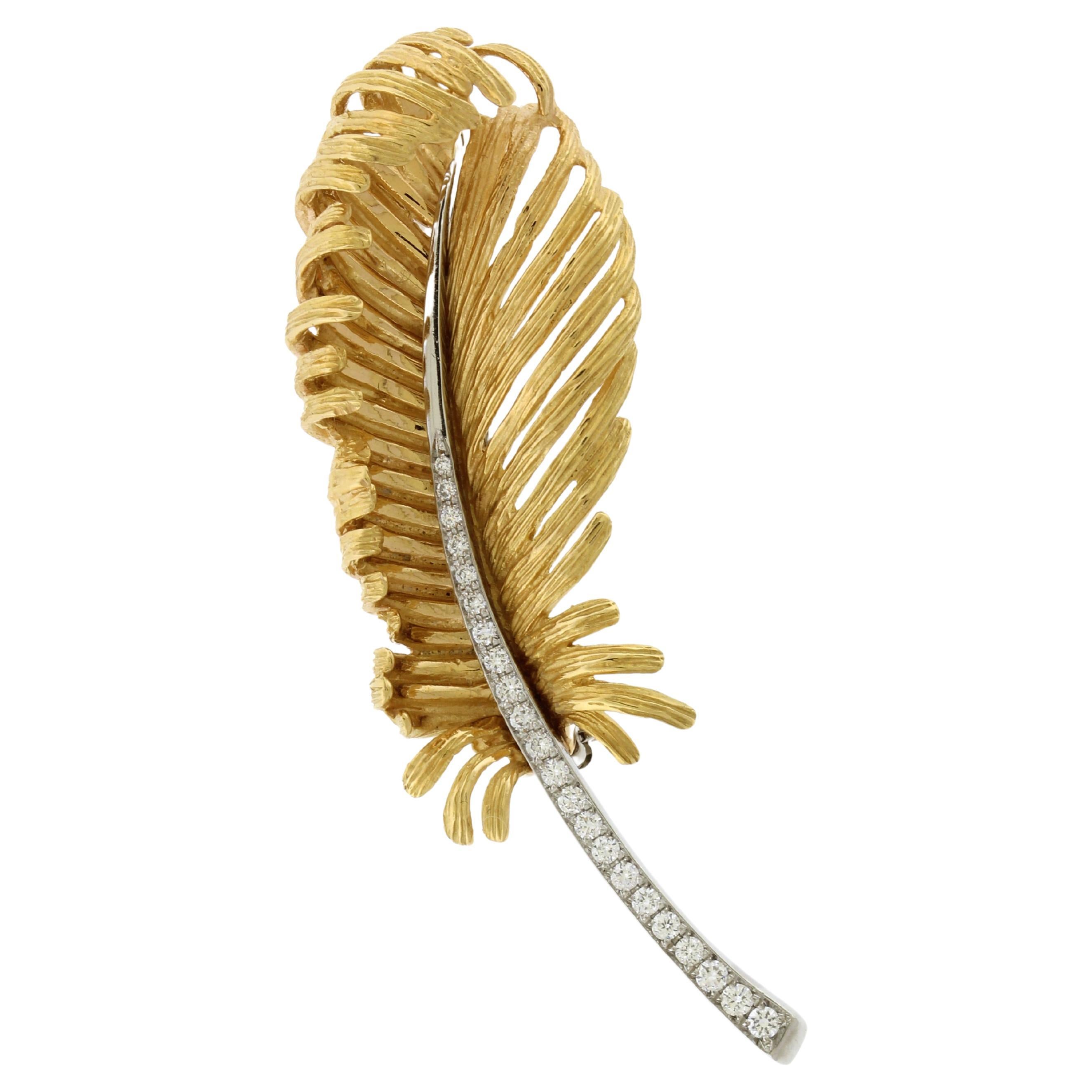 Diamond Feather Brooch  For Sale