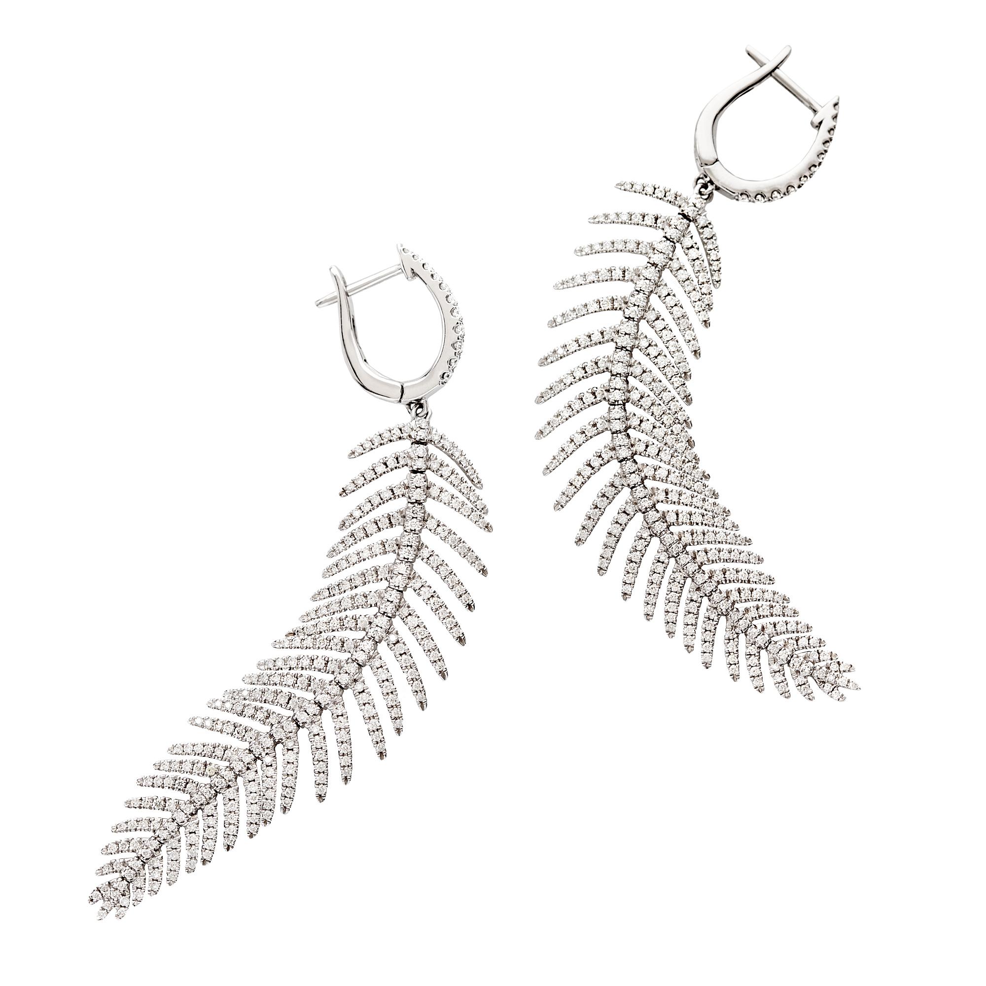 Modern Diamond Feather Earrings For Sale