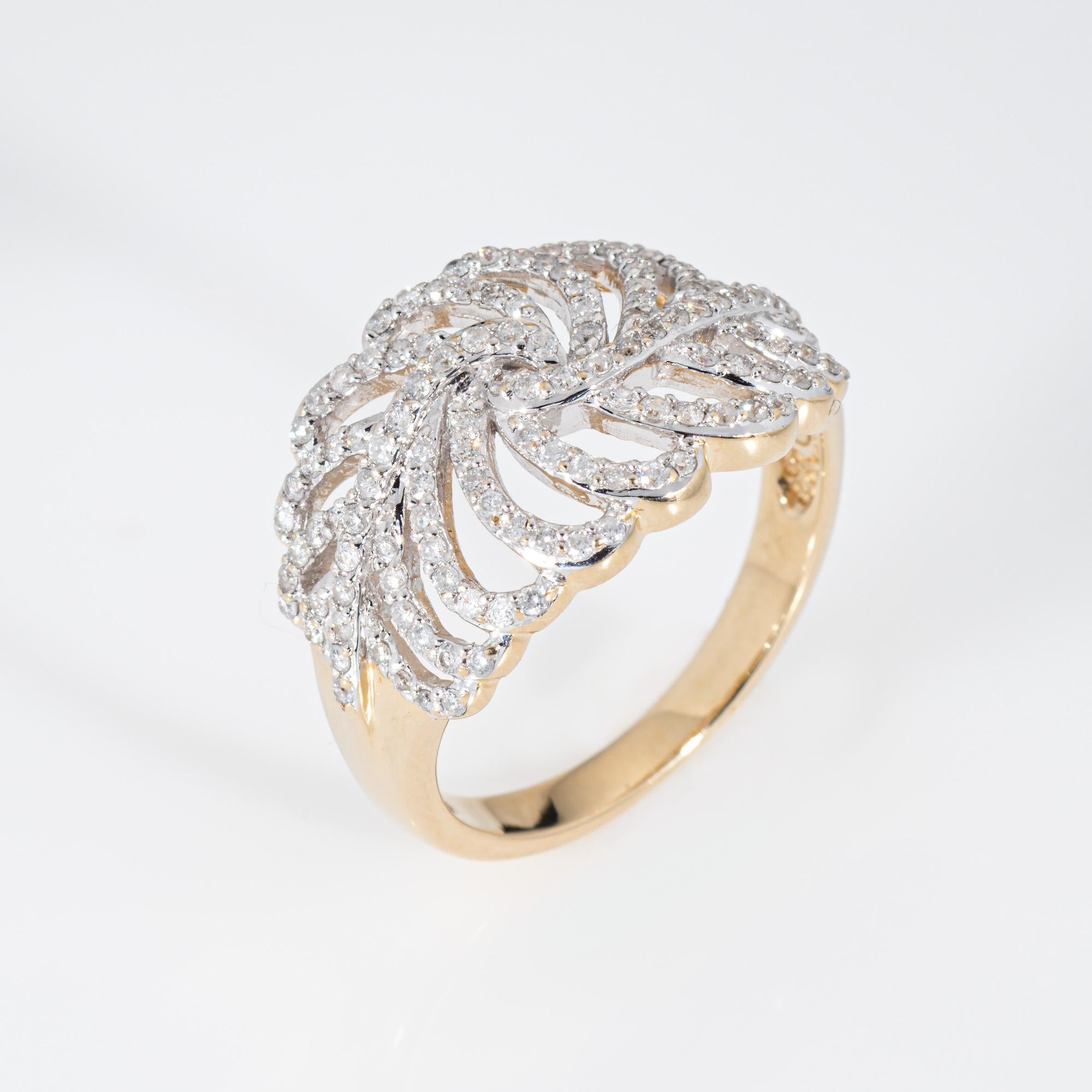 Modern Diamond Feather Ring Size 7 Band 14k Yellow Gold Estate Fine Jewelry Vintage For Sale