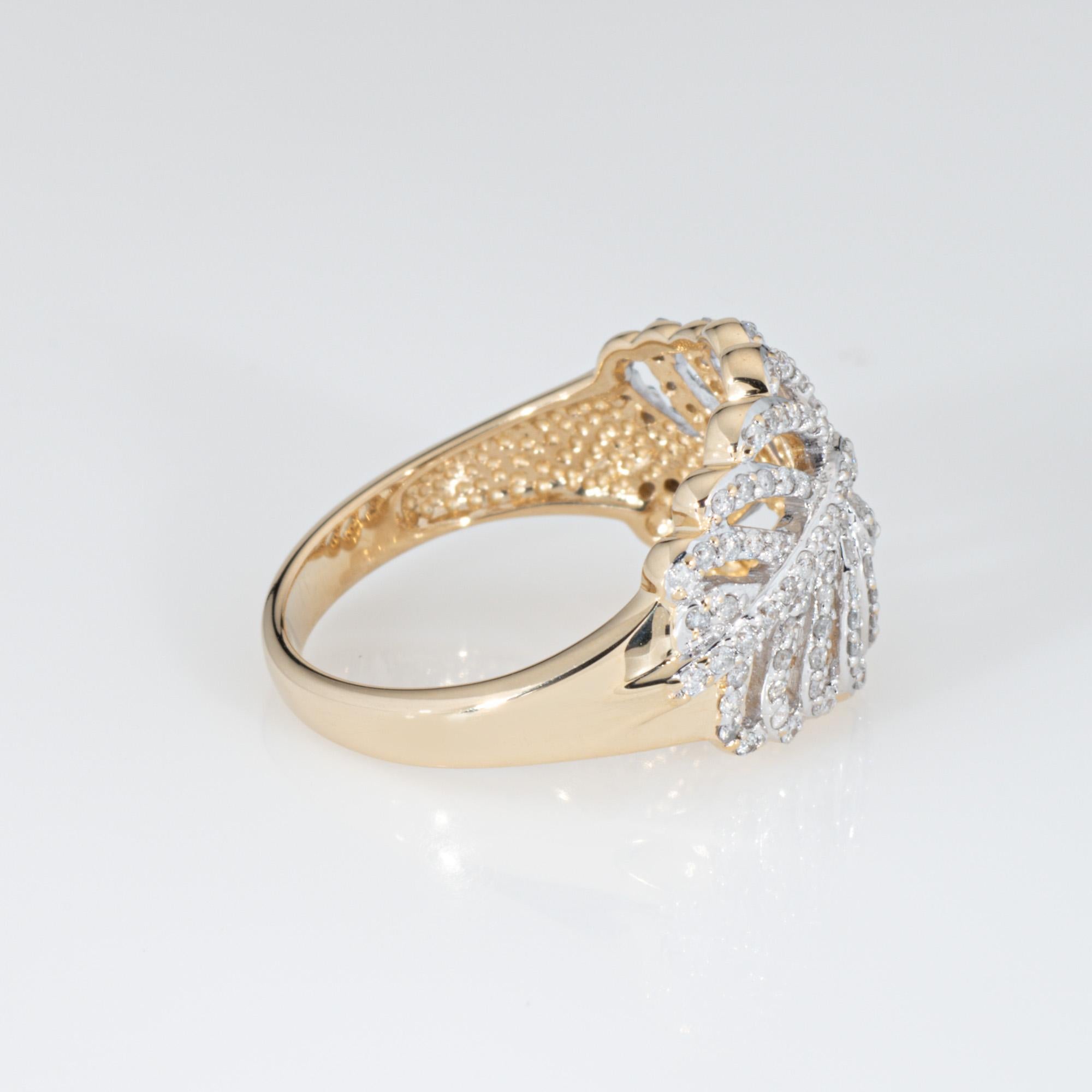 Round Cut Diamond Feather Ring Size 7 Band 14k Yellow Gold Estate Fine Jewelry Vintage For Sale