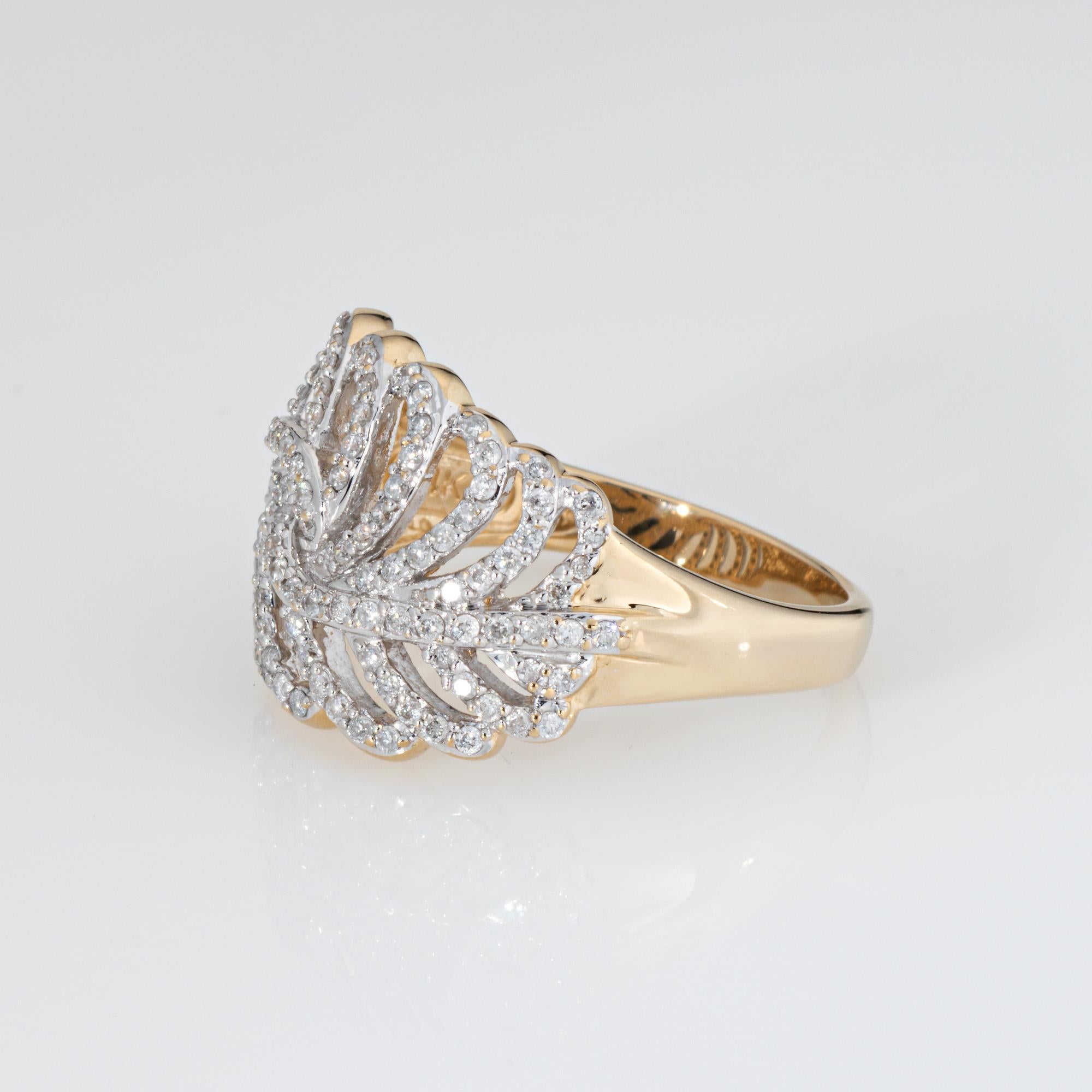 Diamond Feather Ring Size 7 Band 14k Yellow Gold Estate Fine Jewelry Vintage In Good Condition For Sale In Torrance, CA