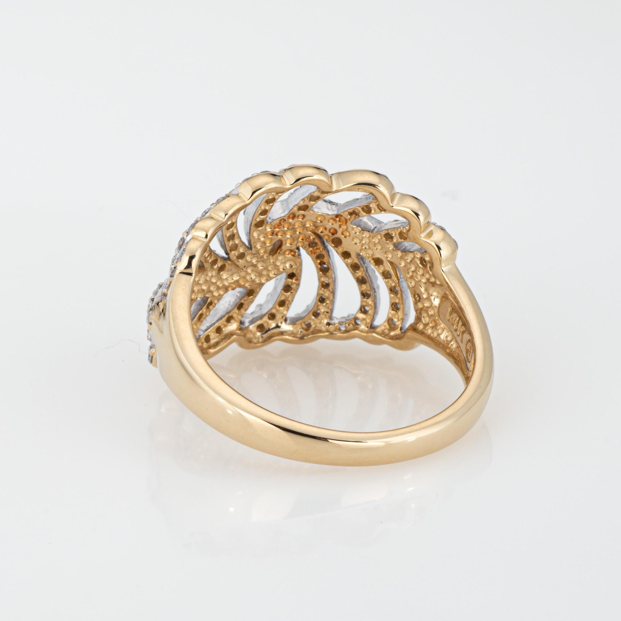 Women's Diamond Feather Ring Size 7 Band 14k Yellow Gold Estate Fine Jewelry Vintage For Sale